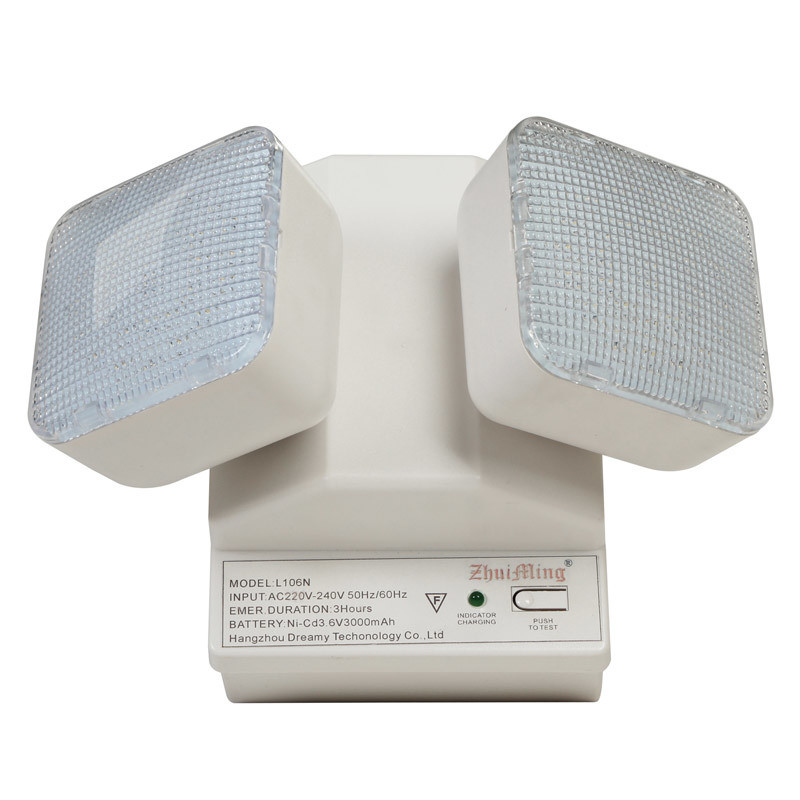 6W ट्विन स्पॉट एलईडी आपातकालीन प्रकाश 6500K 3.6V 3.0Ah Ni-Cd बैटरी पीसी केसिंग IP20