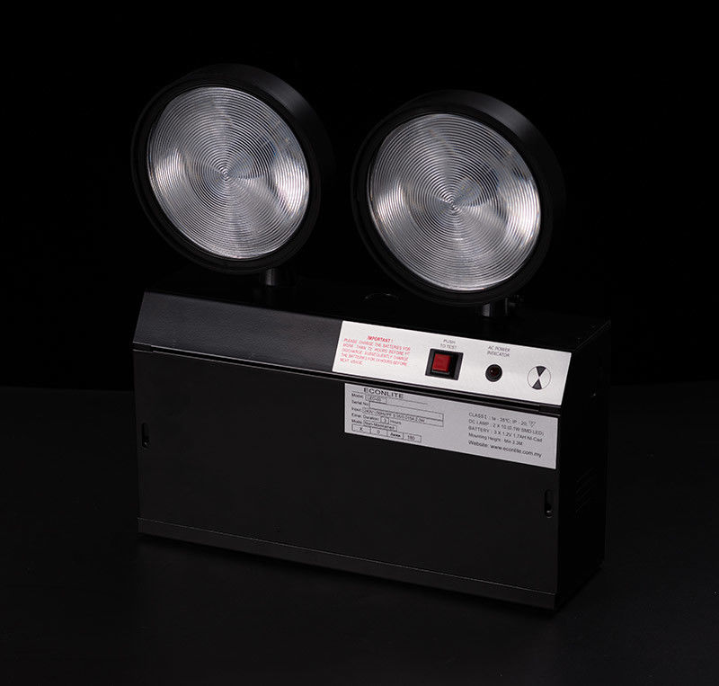 सीई ब्लैक केसिंग एलईडी ट्विन स्पॉट इमरजेंसी लाइट 3 साल की वारंटी 3.6V 1.6Ah बैटरी TL020DN